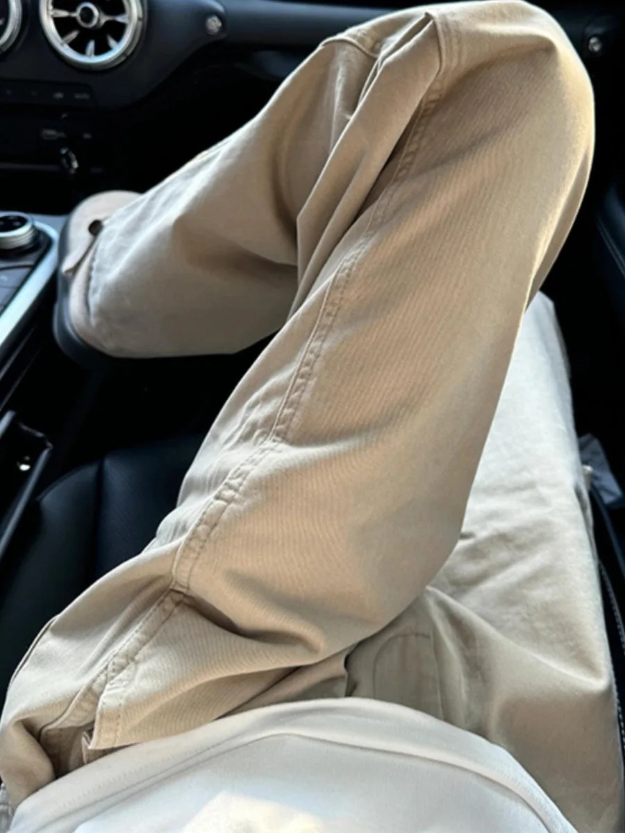 

Мужские летние повседневные брюки из хлопка, тонкие, прямого кроя, износостойкие, длинные, свободного кроя, цвета хаки, легкие рабочие брюки