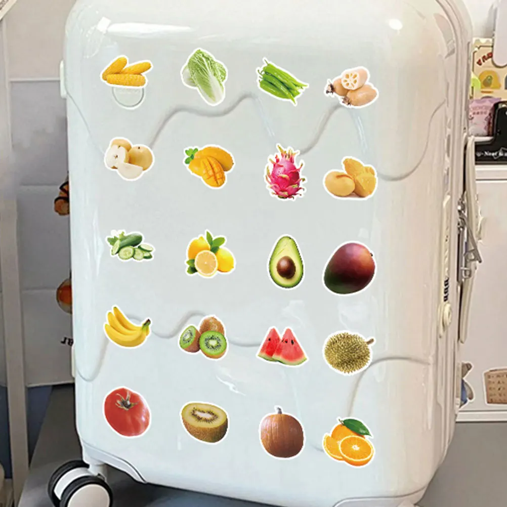 

60Pcs Fruits Vegetables Waterproof Stickers Durable PVC for Laptop Water Bottle Notebook Scrapbooking DIY Decor