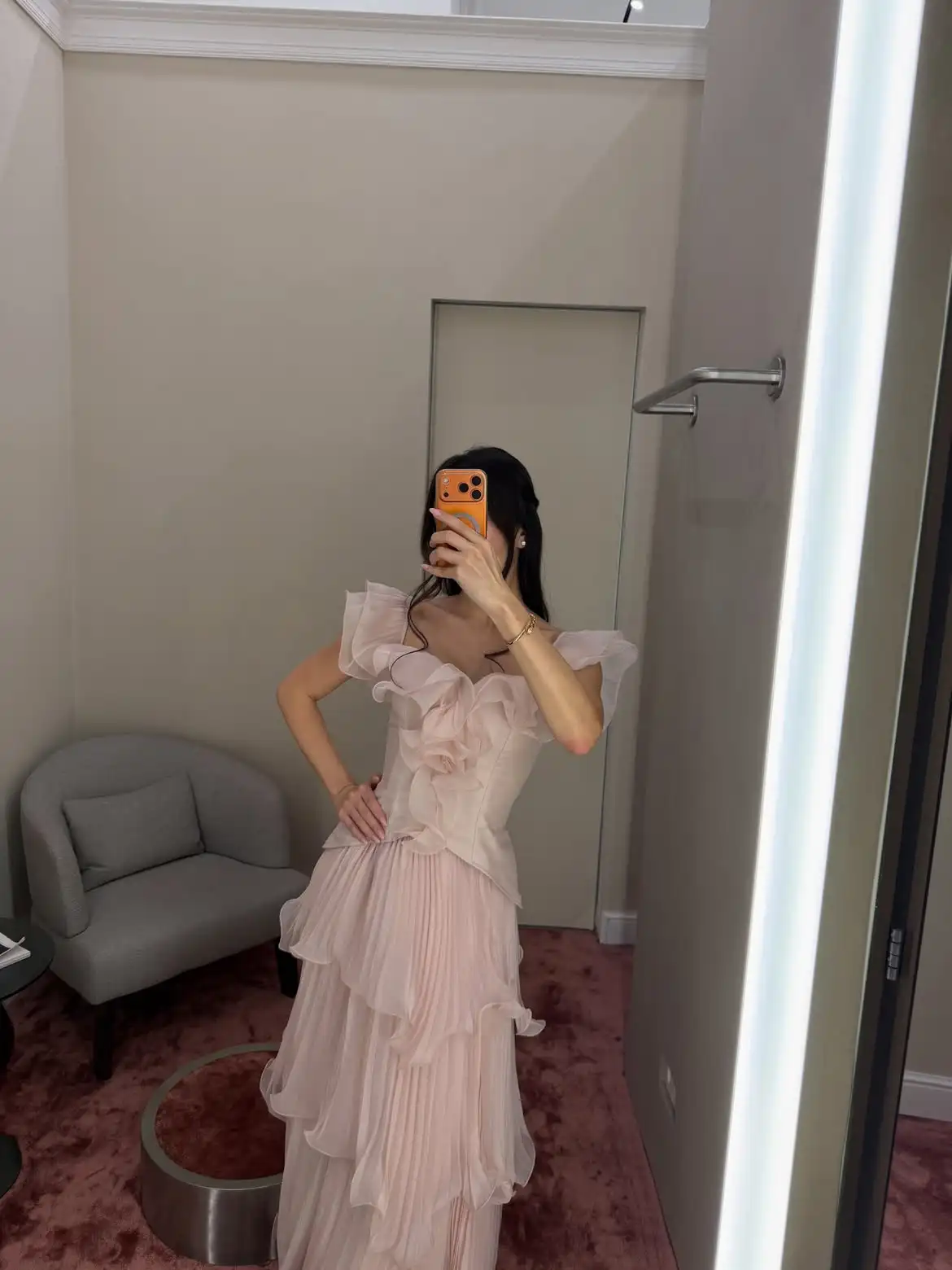 Nude Pink Off-shoulder Tiered Ruffle Maxi Dress, Blush Bardot Evening Gown, Elegant Bridesmaid Dress, Flowy Chiffon Prom Dress.