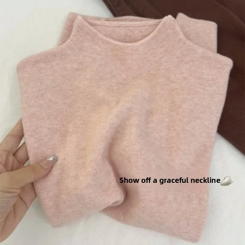 

Женская трикотажная базовая футболка с высоким воротником, однотонная, для ношения под одеждой, осенне-зимняя, свободного кроя, длинная, T-образная футболка