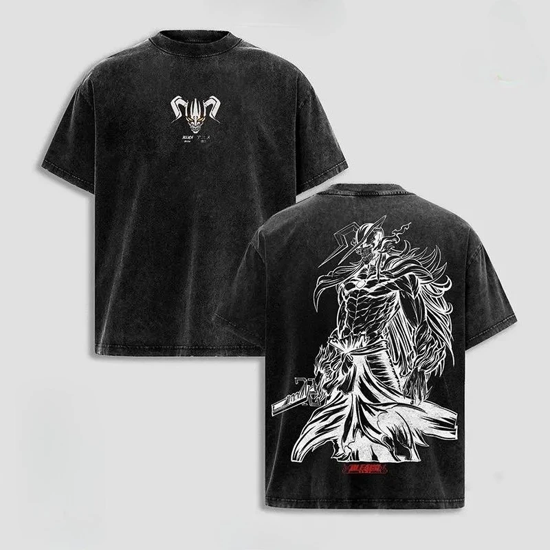 Hot Sale Anime BLEACH Yhwach Graphic Print T-shirt Men Women Retro Washed Streetwear Harajuku Fashion O-neck Cotton Oversize Top