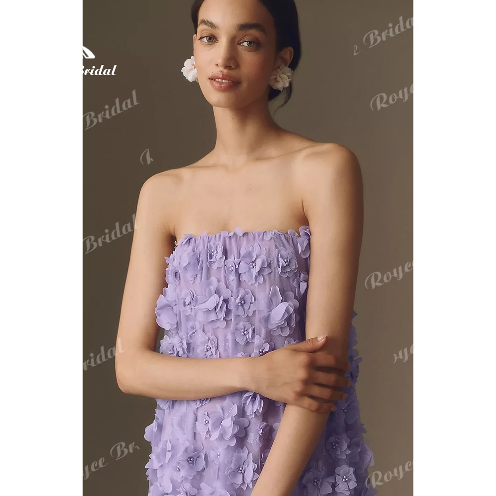 Lavender Strapless 3D Floral Organza Women's Formal Evening Gowns Sheath Prom Dress Floor Length Evening Dress Customized - view 3