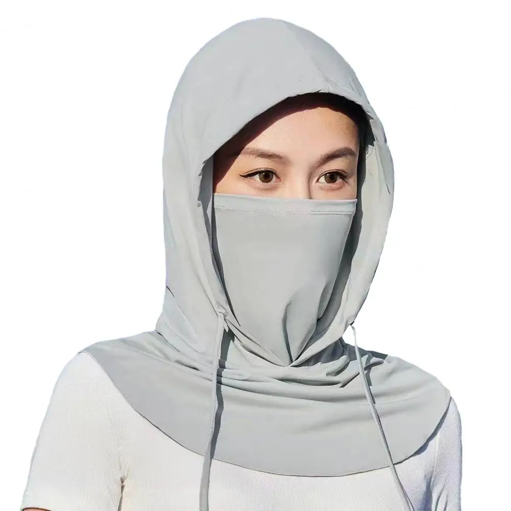 

Knit Headgear Adjustable Drawstring Uv Protection Hat for Summer Riding Solid Color Brimmed Headwear with Ice Silk Material Stay