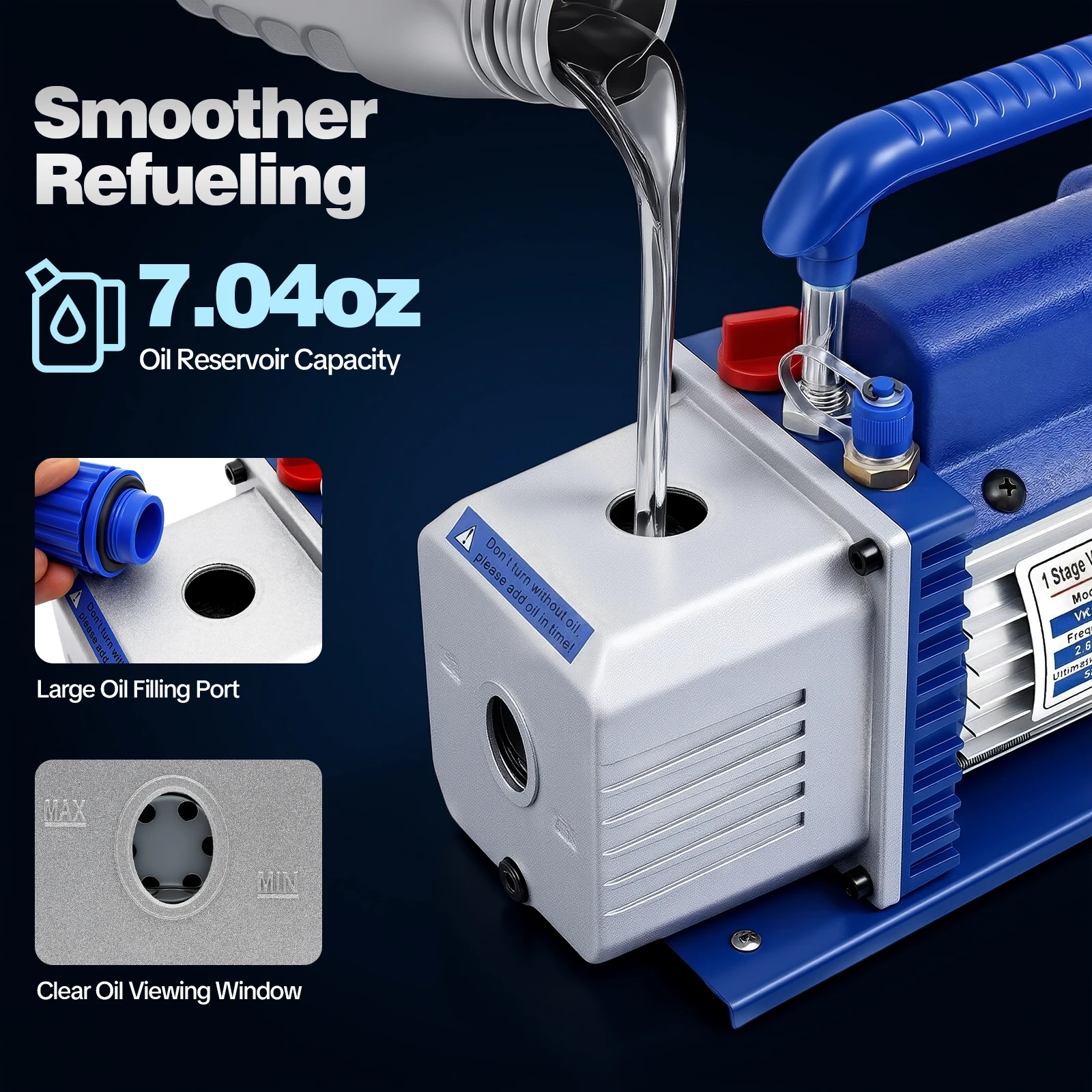 1/4HP Vakuumpumpe 2,5CFM - Klimaanlagen-Reparaturset mit Manometer & Schläuchen für R134A/R410A Geeignet für Auto/Heim-Klimaanlagen-Reparatur – Detail 4