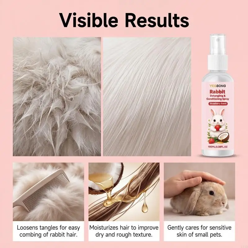 Rabbit Grooming Bottle for Coat Care, Capped Pump Format, 100 Milliliter Size for Regular Rabbit Use, Easy Handling, and 37JD