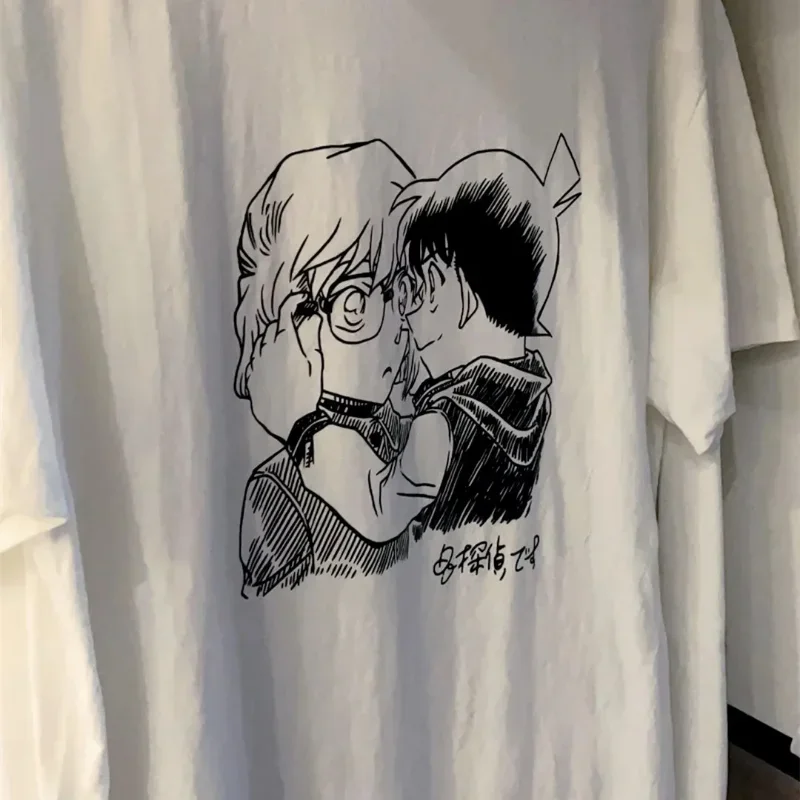 Detective Conan T Shirts Man Black Iron Submarine Haibara Ai Cartoon Print White Shirts Short Sleeve Clothes Woman Soft Outfits