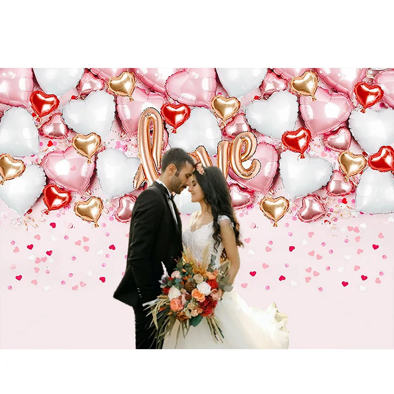 Mocsicka Valentine's Day Photography Background Love Balloon Pink Backdrop Wedding Party Romantic Holiday Couple Photo Banner