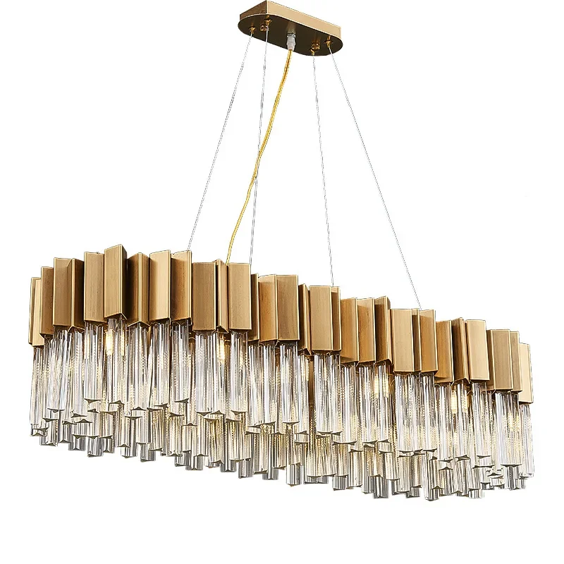 

Modern crystal chandelier for dining room luxury kitchen island lighting fixture rectangle brushed gold hanging cristal lamps