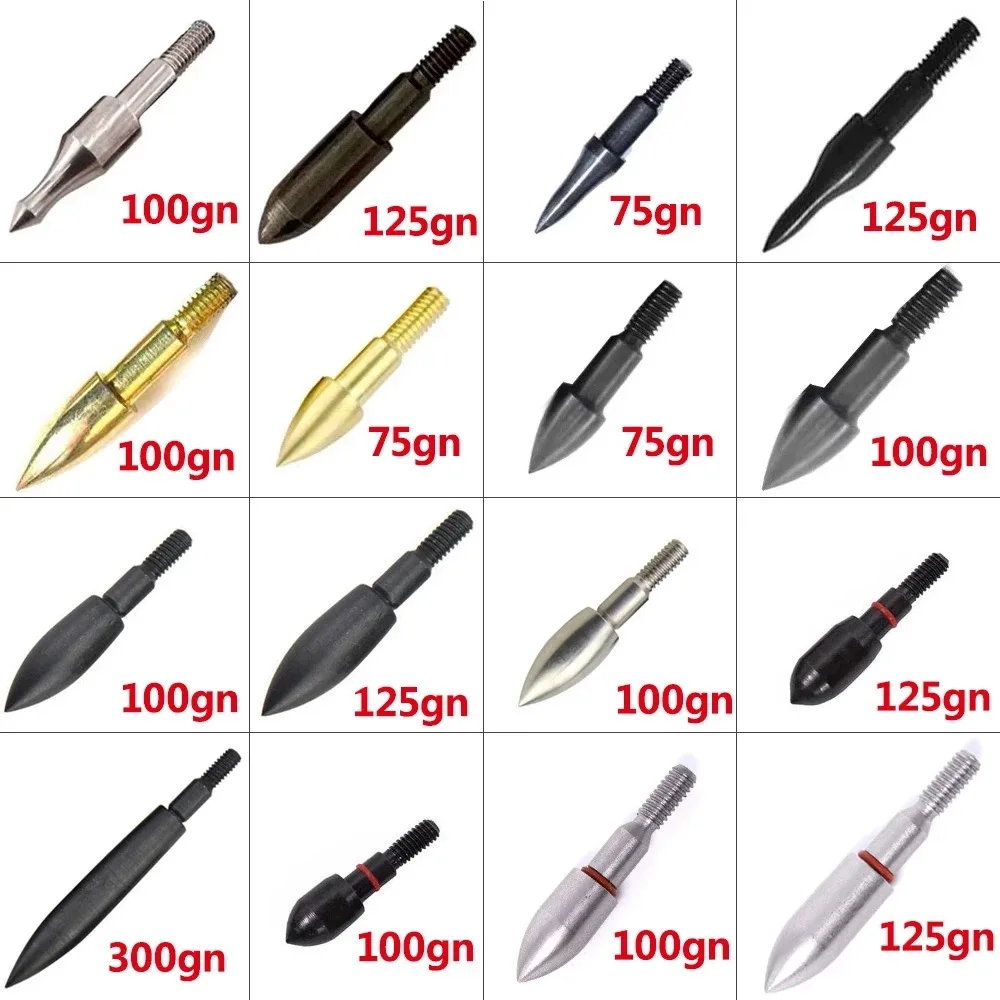12pcs Archery Target Arrowhead 75/100/125/150/200grain Stainless Steel Aiming Arrow Tips with O Ring Hunting Accessories