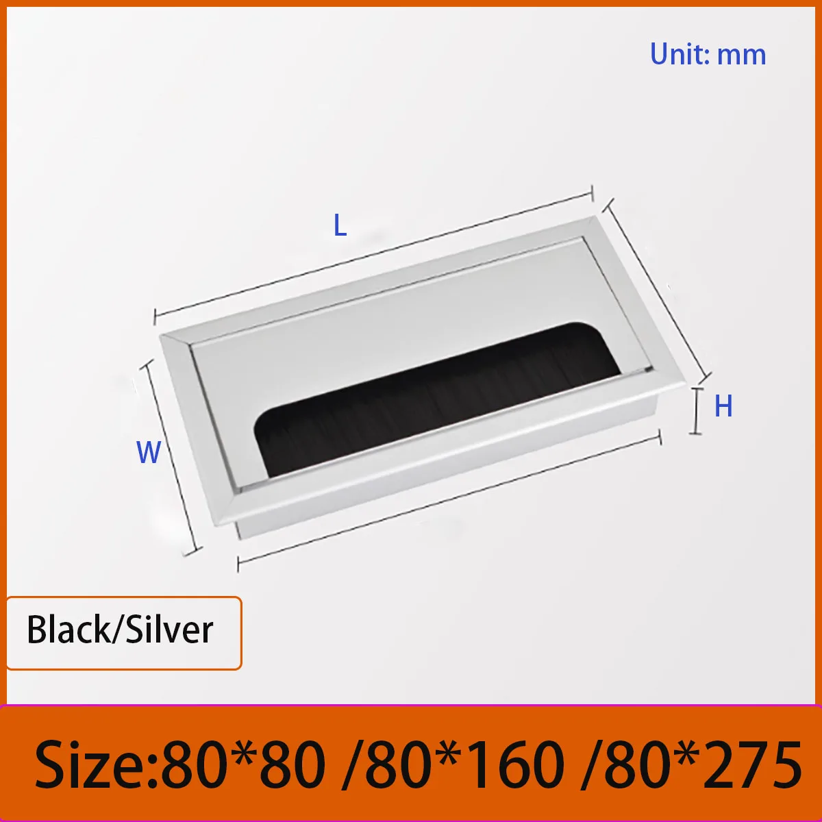 Black/silver thick aluminum alloy square office desk, computer desk wiring box cover plate 80 * 80/80 * 160/80 * 275