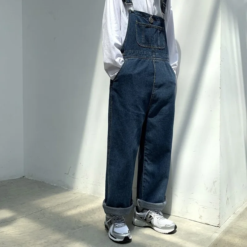 Men Denim Overalls Retro Japanese Style Loose Fit Straight Leg Adjustable Suspenders Casual Streetwear Pants for Everyday Wear - view 3