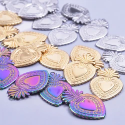 6Pcs/Lot Stainless Steel Religious Gothic Sacred Heart Amulet Charms Diy Women Gothic Burning Love Pendant For Jewelry Wholesale