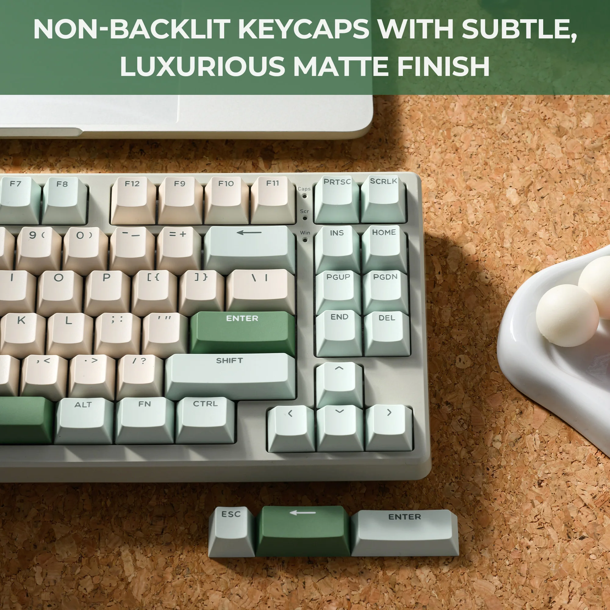 XVX Three-Tone Keycaps, Light Green & Milk White Matching Design, PBT Double Shot 138 Keys Top Print Custom Keyboard Caps