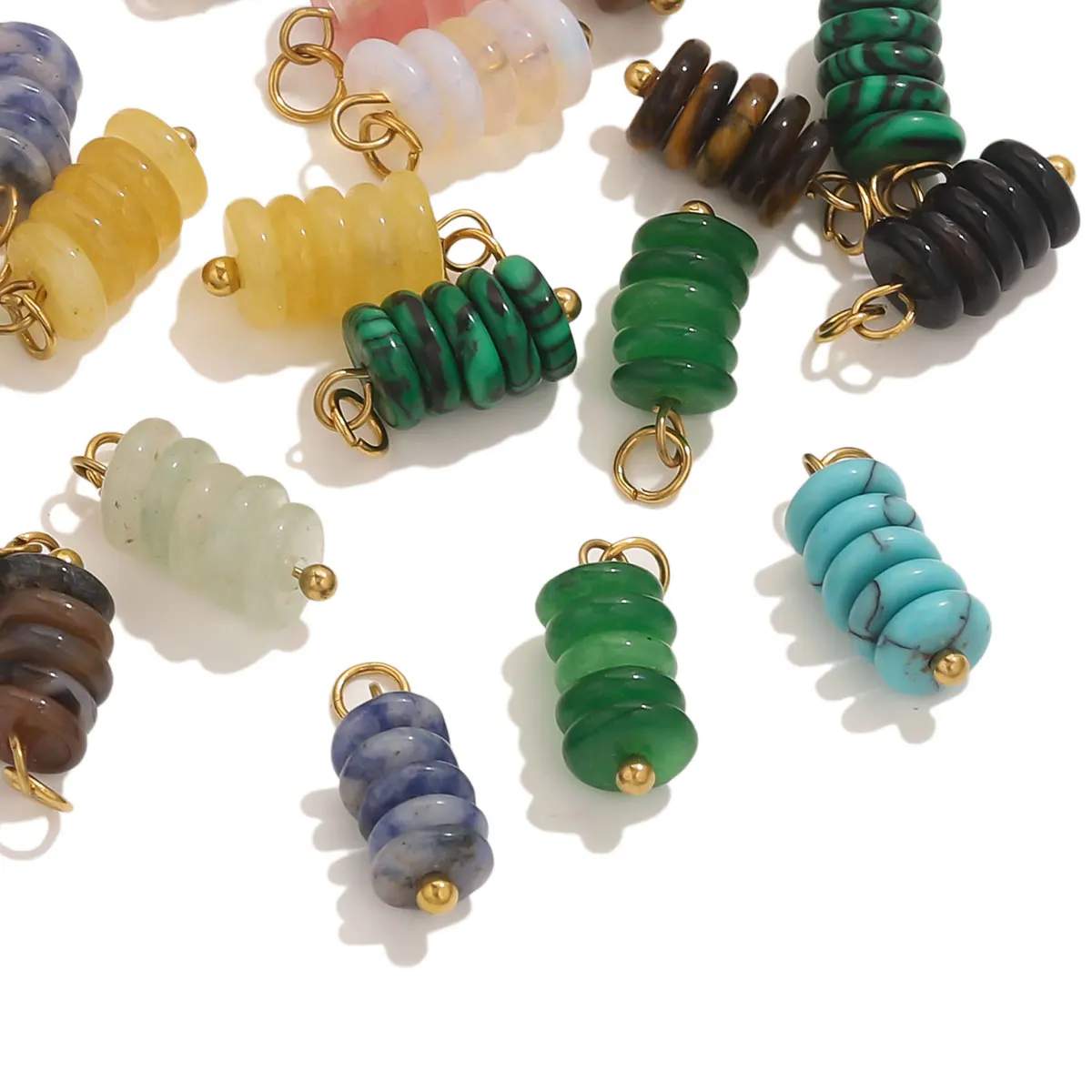 5 PCS Stainless Steel Color Natural Stone Talisman Pendant Suitable for DIY Feminine Charm Earrings Jewelry Connector Material - Image 3