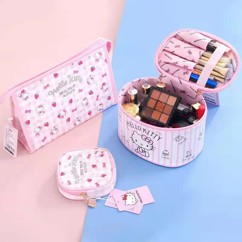 Hello Kitty\'s new cartoon pu leather cosmetic bag student sweet and cute girl heart borsa per la conservazione del prodotto per la cura della pelle