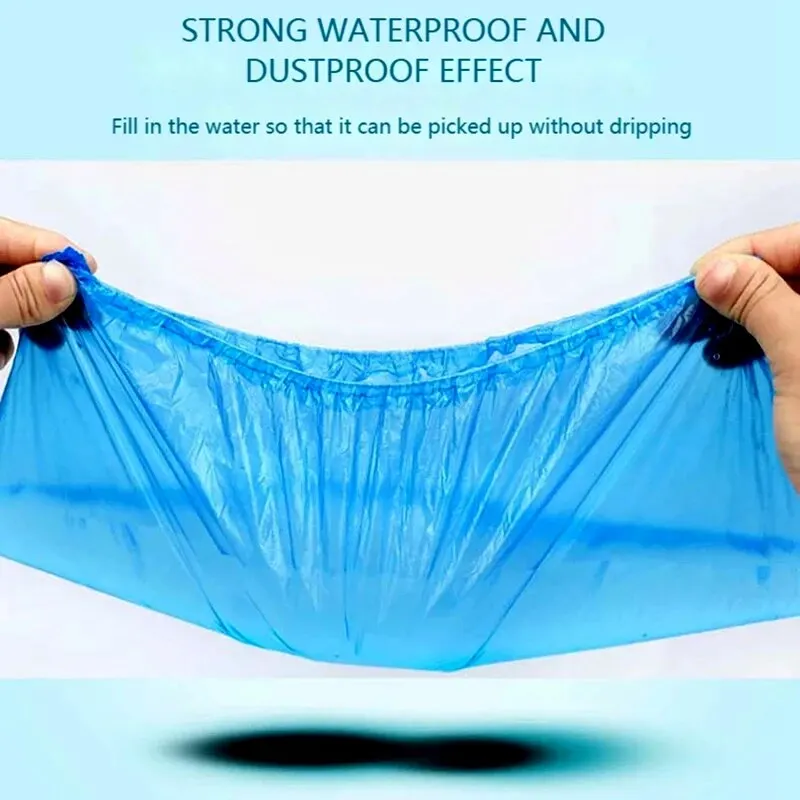 1Pack/100 Pcs Portable Waterproof Boot Covers Plastic Non-slip Wear Disposable Shoe Covers Overshoes Rain Shoe Covers Mud-proof image 3