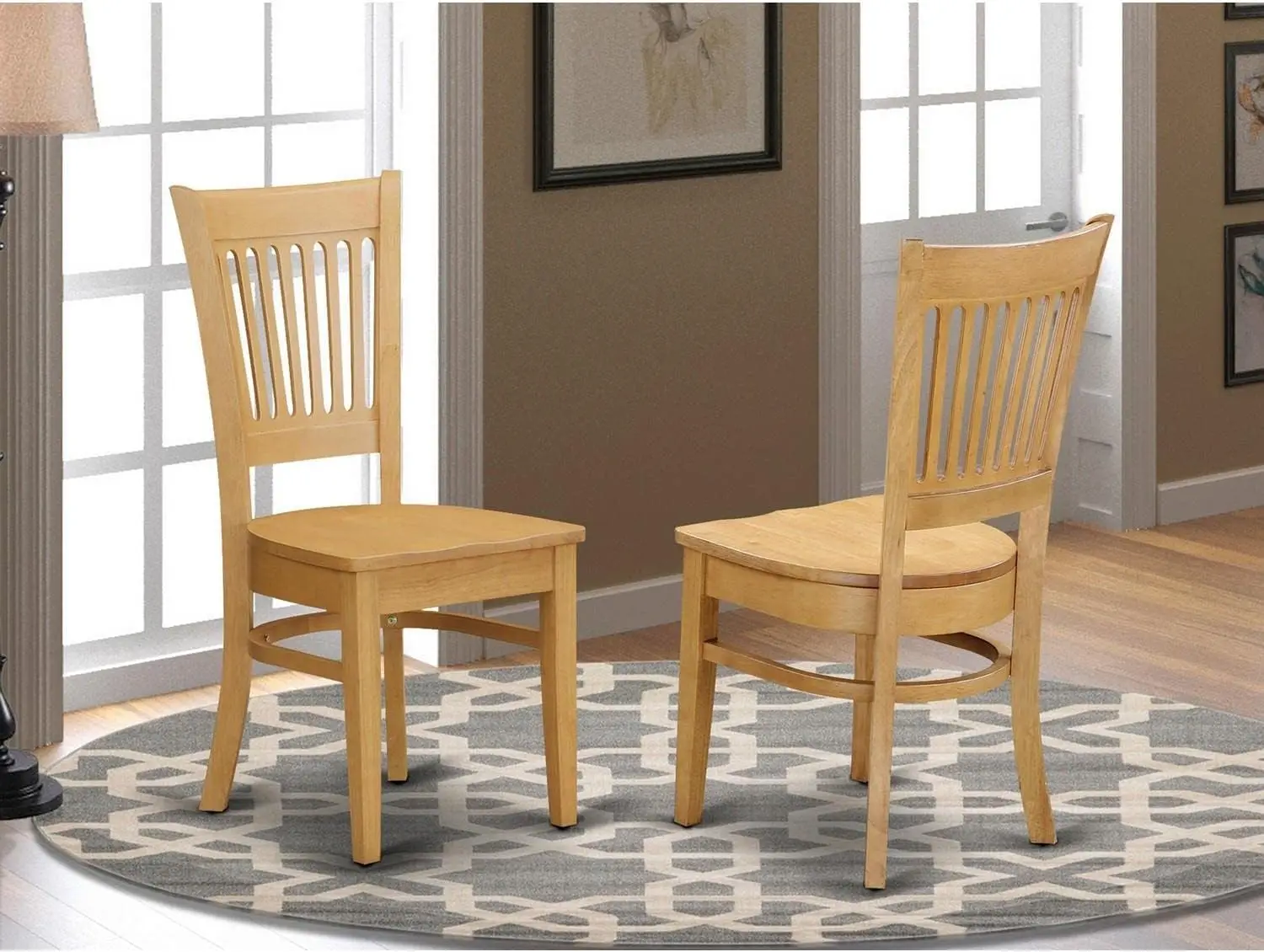 West Furniture VAC-OAK-W Vancouver Kitchen Dining Chairs - Slat Back Wooden Seat Chairs, Set of 2, Oak