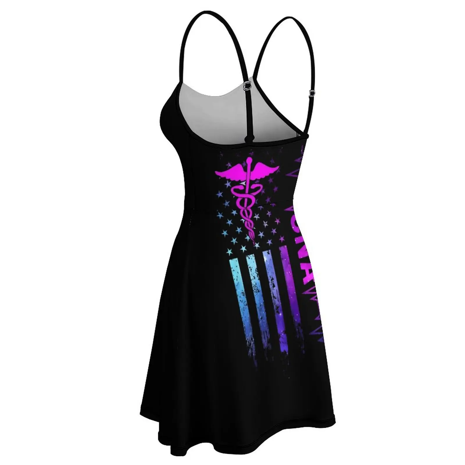 CNA Flag Caduceus Stars Women's Sling Dress Hot Sale Sexy  Woman's Dress Humor Graphic  Clubs Strappy Dress