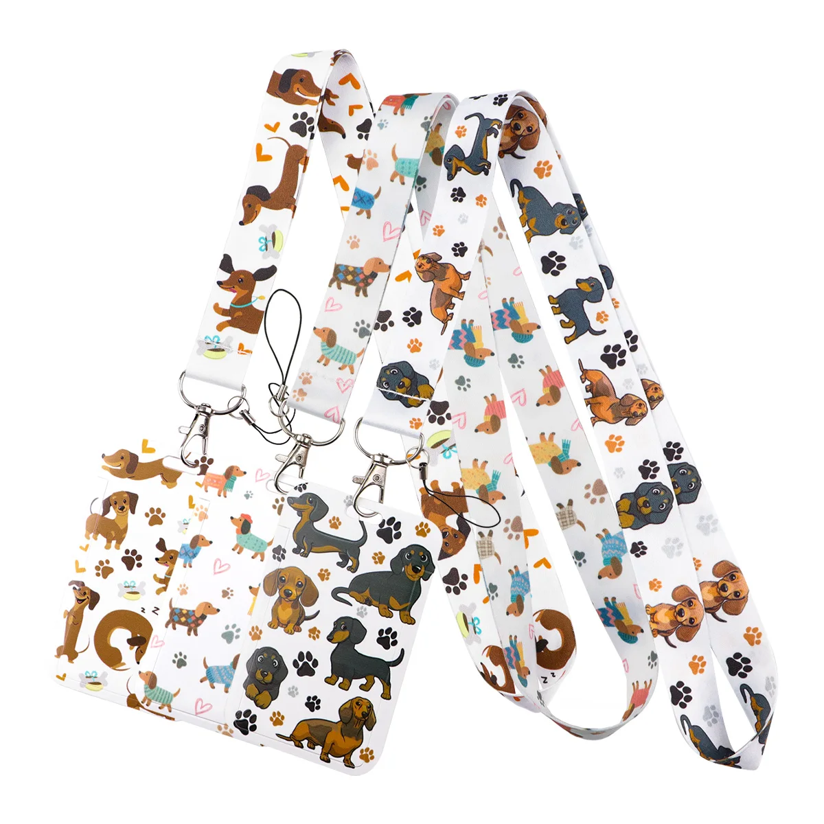 Cute Cartoon Pet Dogs Lanyard Neck Strap Keychain Card Cover Badge Holder Mobile Phone Hang Rope Keyring Anime Accessories Gifts