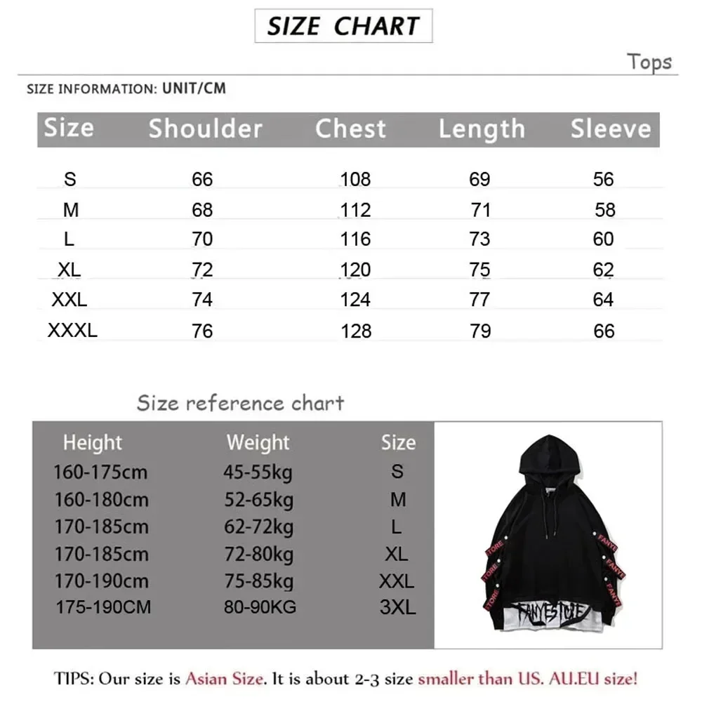 Spring Men\'s Hoodie Sweatshirt Casual Black Gothic Darkwear Hoodies Tops Techwear Hip Hop Harajuku Patchwork Streetwear Men 3XL