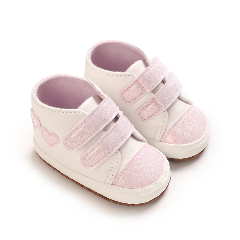 Baby Shoes Baby Learning Walk Shoes 0‑1 Years Glitter Heart Double Strap Sneakers, Soft Crib Casual Shoes for Baby Girls