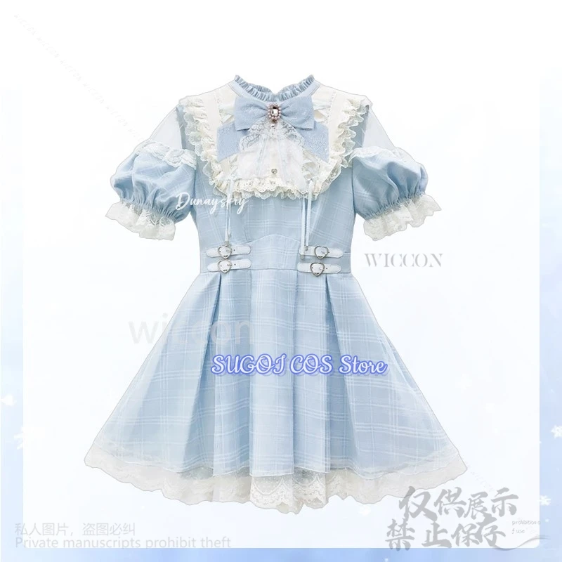 

Anime Japanese Jirai Kei Girls Cosplay Aqua Sweet Lolita Bow Lace Ruffles Off Shoulder Gothic Y2k Kawaii Halloween Party Cos