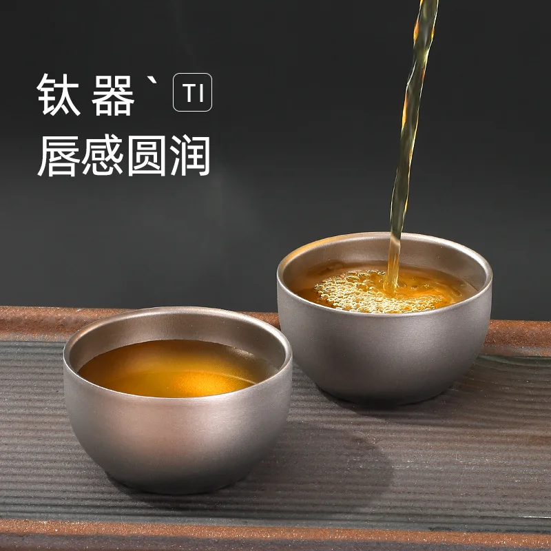 F9 2pcs 50ML Teapot Pure Titanium Double-layer Small Tea Cup Coffee Outdoor Camping coffee and Tea Tableware Set Brewing Tea Cup