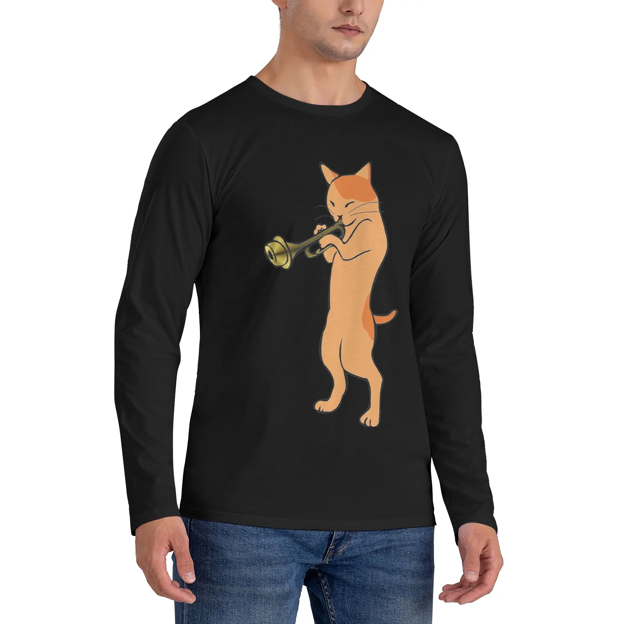 

Музыкальный любовник, играющий на трубе, мужская футболка с длинными рукавами, повседневные футболки с круглым вырезом, весенне-осенние мужские топы