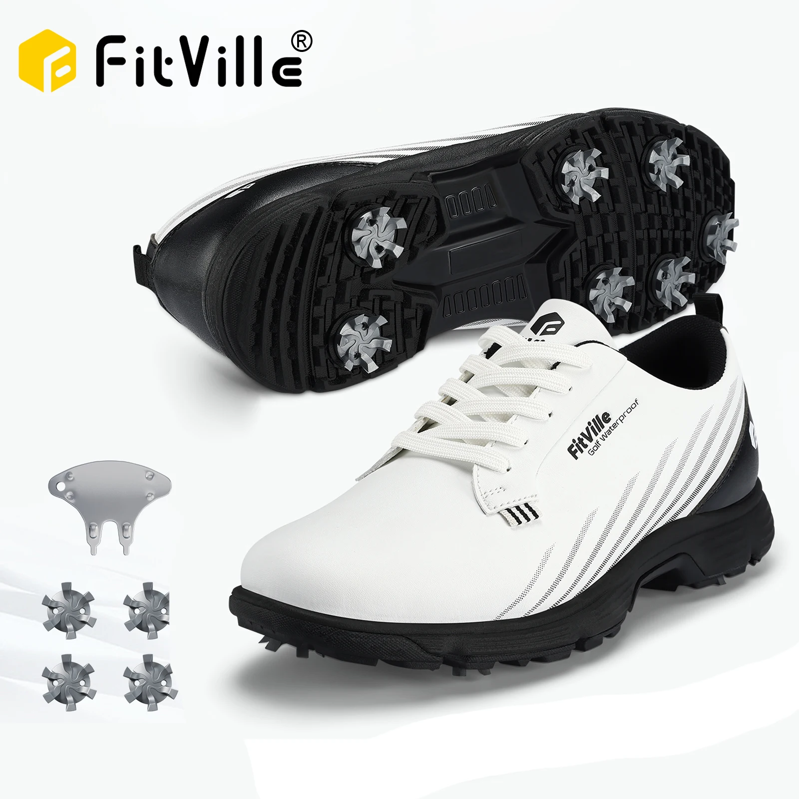 

Мужские широкие кроссовки для гольфа FitVille с шипами, водонепроницаемые, с амортизацией и поддержкой свода стопы для плоскостопия, облегчение боли в пятке, профессиональные, для активного отдыха