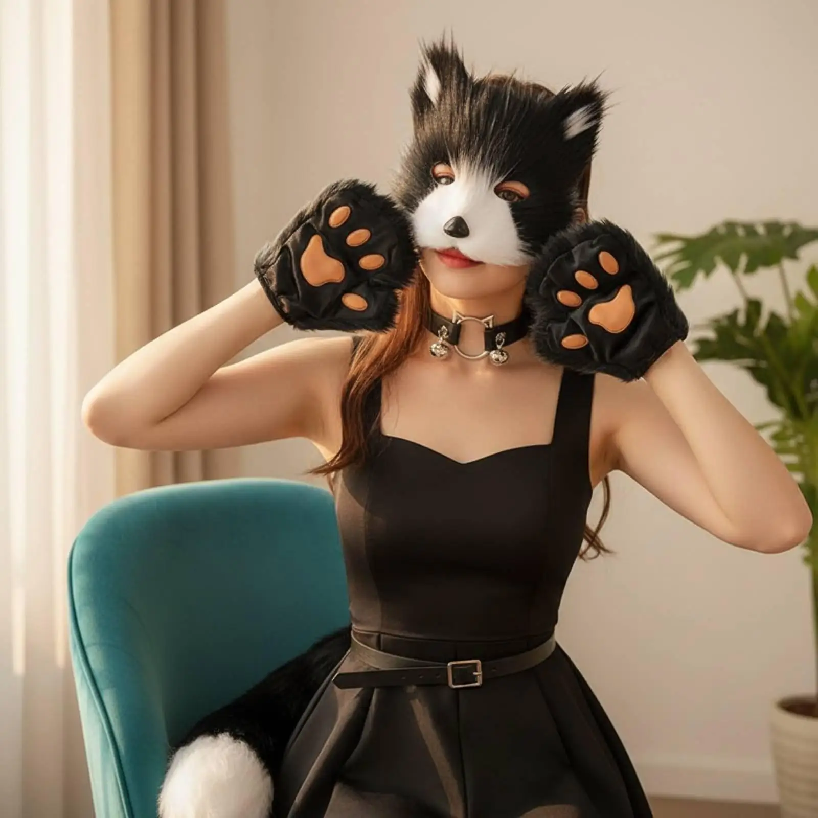 Paw Glove Mask Set Adjustable Furry Creature Outfit Accessories Fingerless