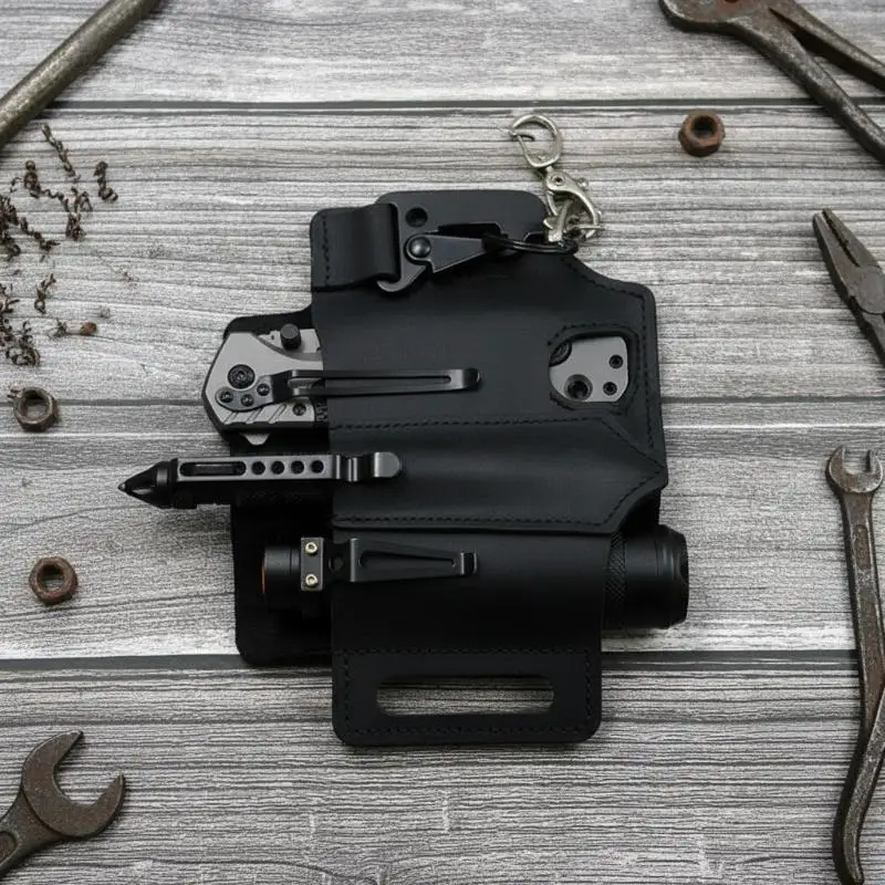 1Pcs Portable Tool Organizer Leather Holster Tactical EDC Tool Holder Leather Waist Pack Knife Sheath Flashlight Keychain Holder