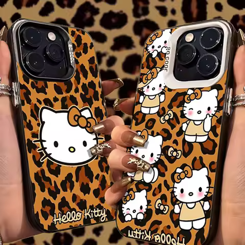Leopard Print Hello Kitty Matte Case for Samsung Galaxy S25 FE Note 20 S21 Plus S24 Ultra S23 S22 A56 A36 A26 5G A16 A06 4G Etui