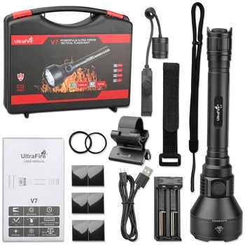 Ultrafire V7 고출력 LED 손전등, 원격 스위치로 사냥을 위한 초강력 야외 토치 라이트, 1km 장거리 2300LM