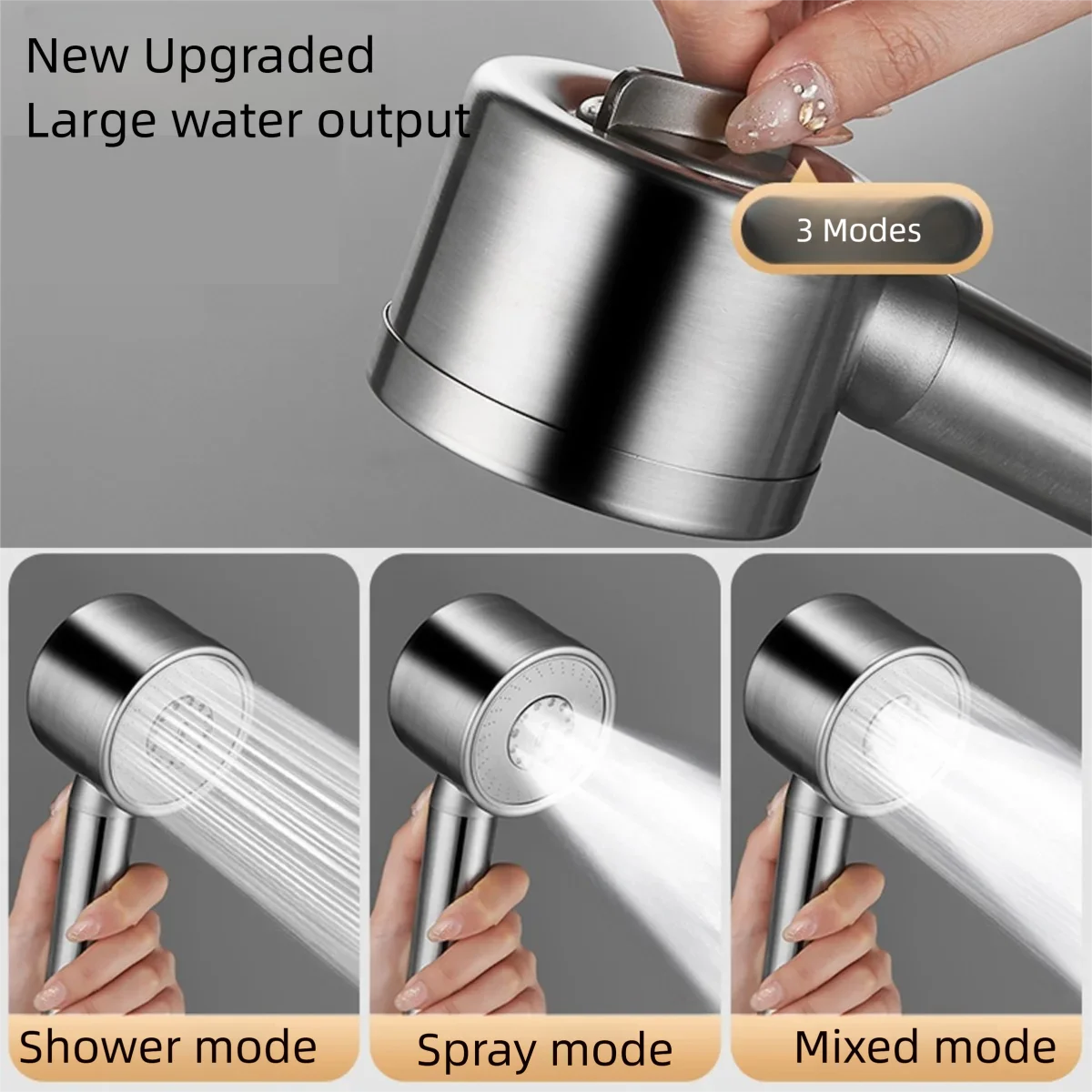 

New 304 Stainless Steel 3 Modes Adjustable Pressizied Large Flow Shower Head With Holder And Hose A Whole Set Of Bathroom