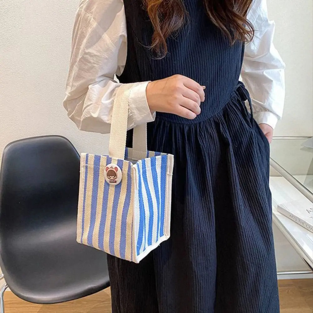 

Портативная большая сумка с короткой ручкой, мультяшная холщовая сумка-мессенджер, полосатая сумка для обеда, студенческая