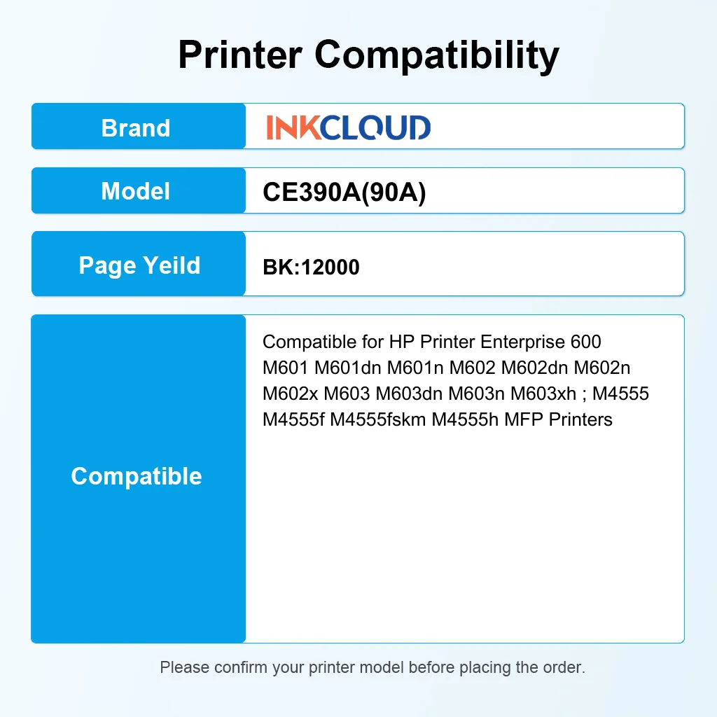 INKCLOUD 90A Sostituzione per HP 90A CE390A Enterprise 600 M601 M602 M603 Serie Laserjet Enterprise M4555