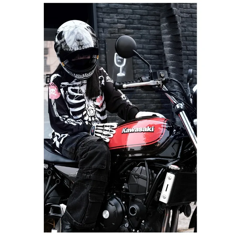 

AMZ Motorcycle Riding Clothes Summer Long-sleeved Skull Print Quick-drying Clothes Breathable Men and Women Retro Skull Climbing