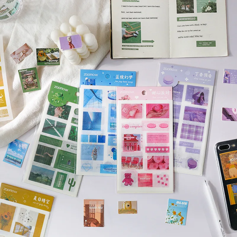 6pcs/set Washi Paper Stickers Memory Study Club Series Ins Style Collage Decorative Stickers