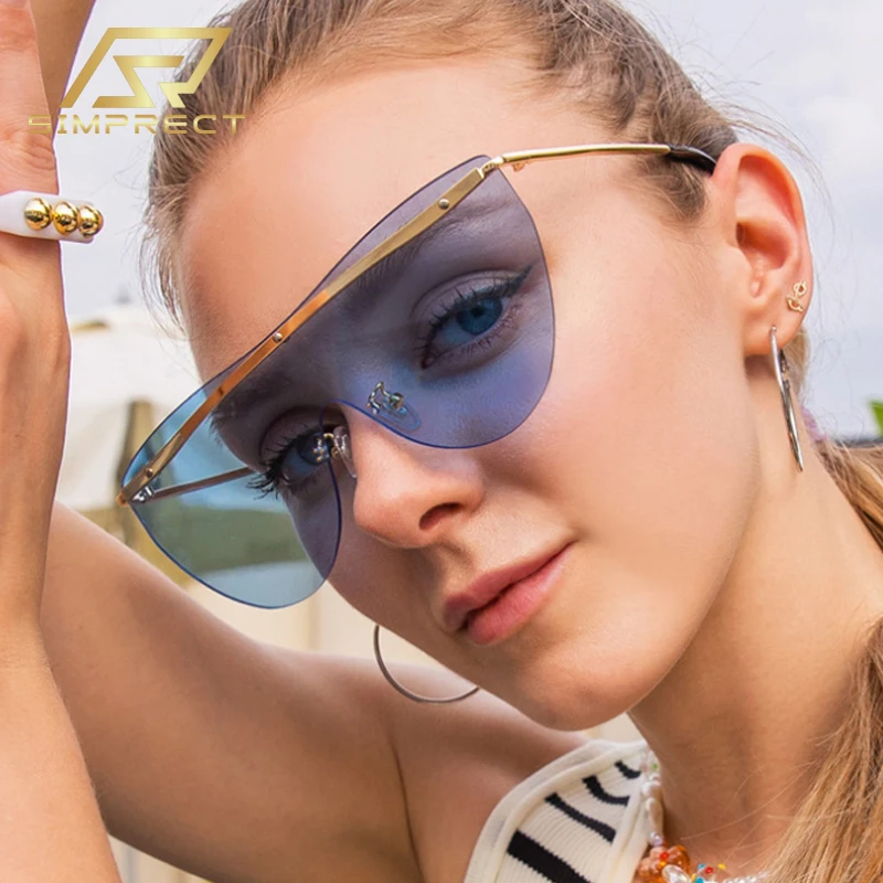 

SIMPRECT Oversized Rimless Sunglasses Women 2023 Luxury Brand Designer Sun Glasses Fashion Retro Vintage Shades For Women oculos