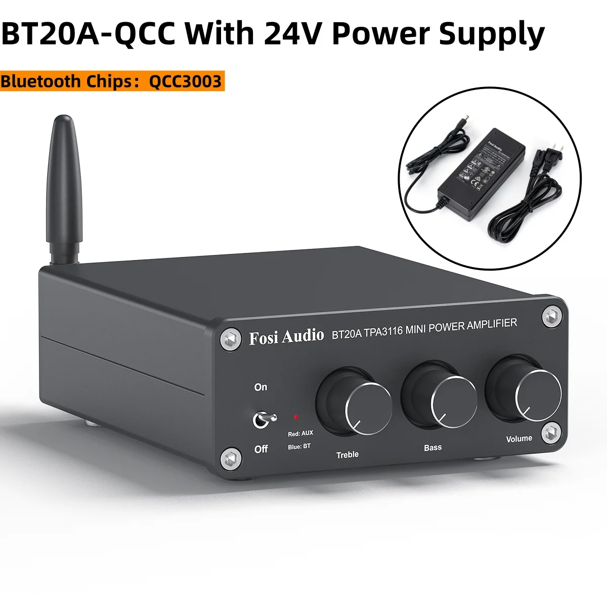 Fosi Audio BT20A Bluetooth TPA3116D2 Sound Power Amplifier 100W