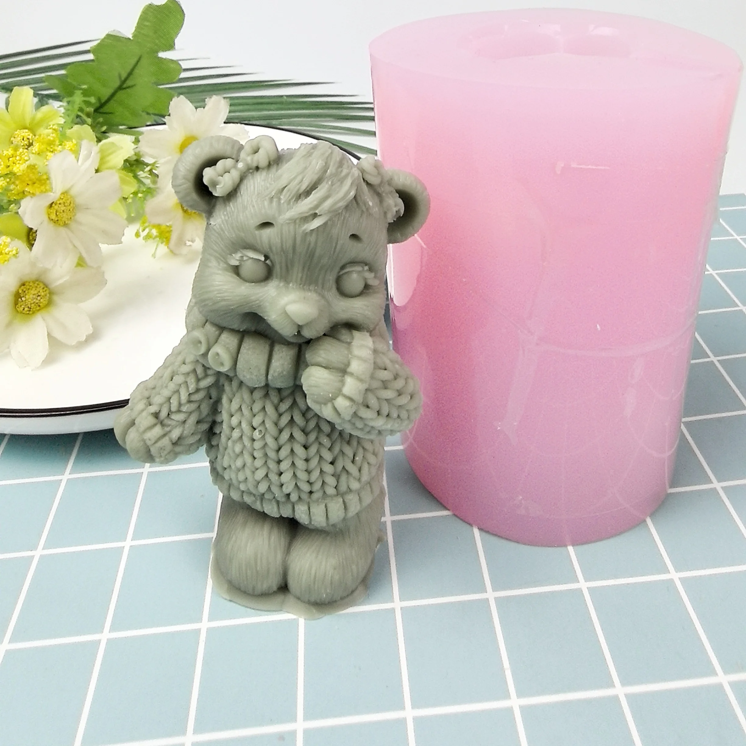 

Bears Candle Mold Animals Moulds Sweater Bear Girls Molds Silicone 3D Wedding Birthday Clay Resin Mould