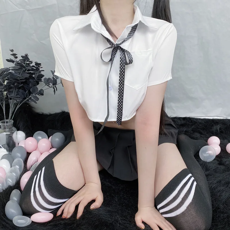 XXOO sexy lingerie female sexy perspective student shirt bow tie uniform temptation British skirt