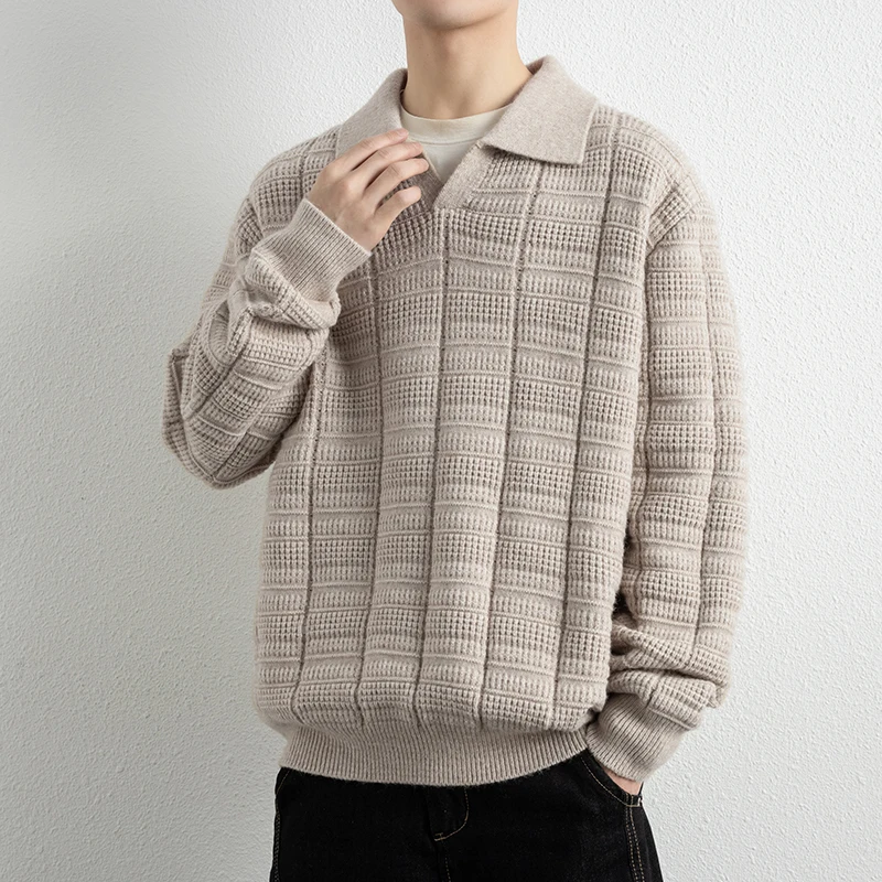 

Утепленная вязаная базовая футболка с воротником для мужчин, зимняя повседневная, однотонная, из полиэфирного волокна, мягкая, комфортная, теплая