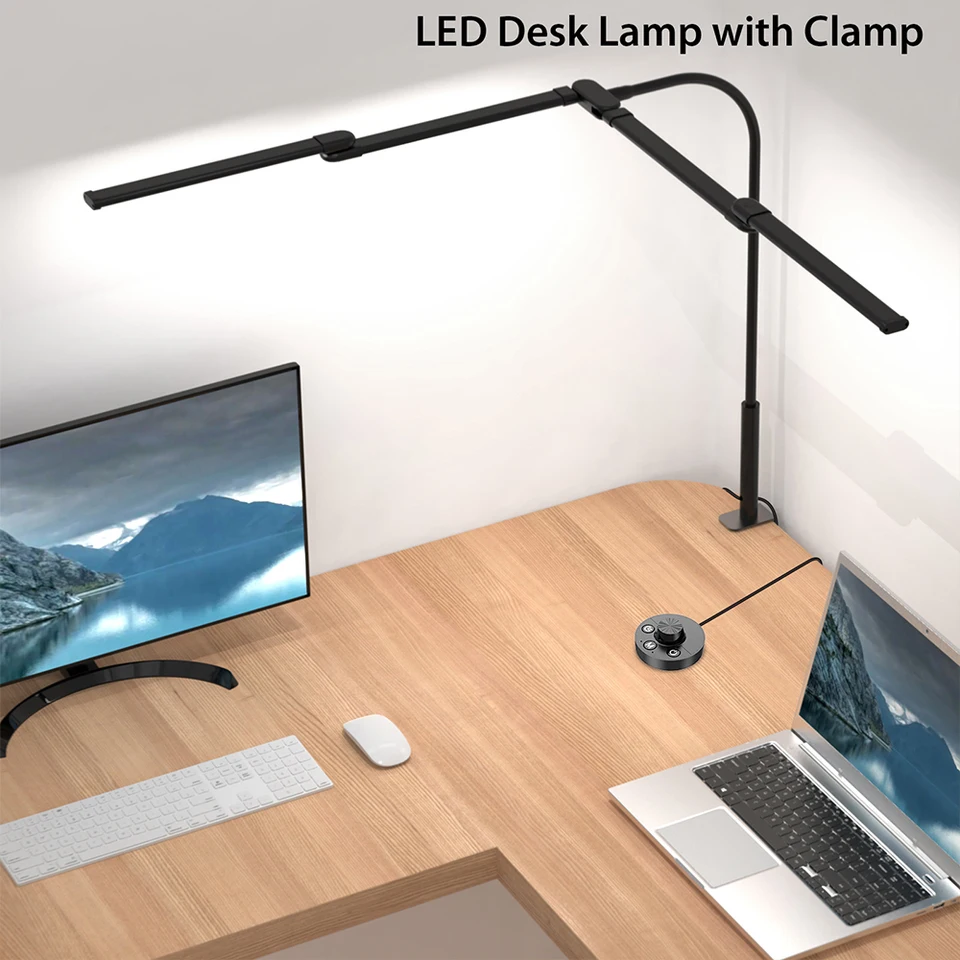 LED Ultra Bright Eye-Caring Desk Lamp 24W Stepless Dimming Flexible Gooseneck Clip-on Office Architect Desk Lamp PC Screen Lamp, image 3