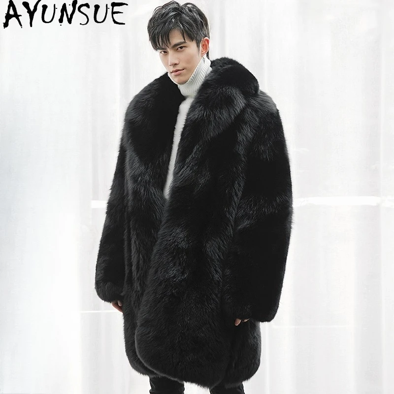 

AYUNSUE Top Quality Natural Fur Coat Man Real Fox Fur Jacket for Men Luxury Winter High-end Mens Fur Jackets Mid-length Outwears