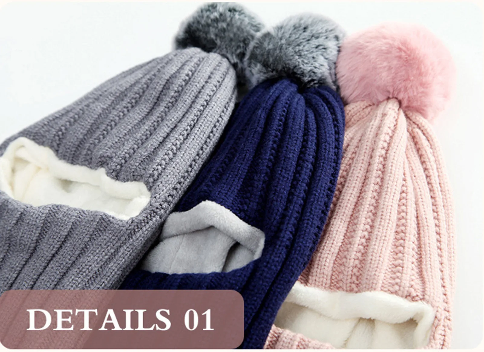 Gorro de pasamontañas cálido de invierno para niños, gorros de punto con pompón para niñas, gorro, bufanda, redecilla con gorros de lana de doble capa para niños