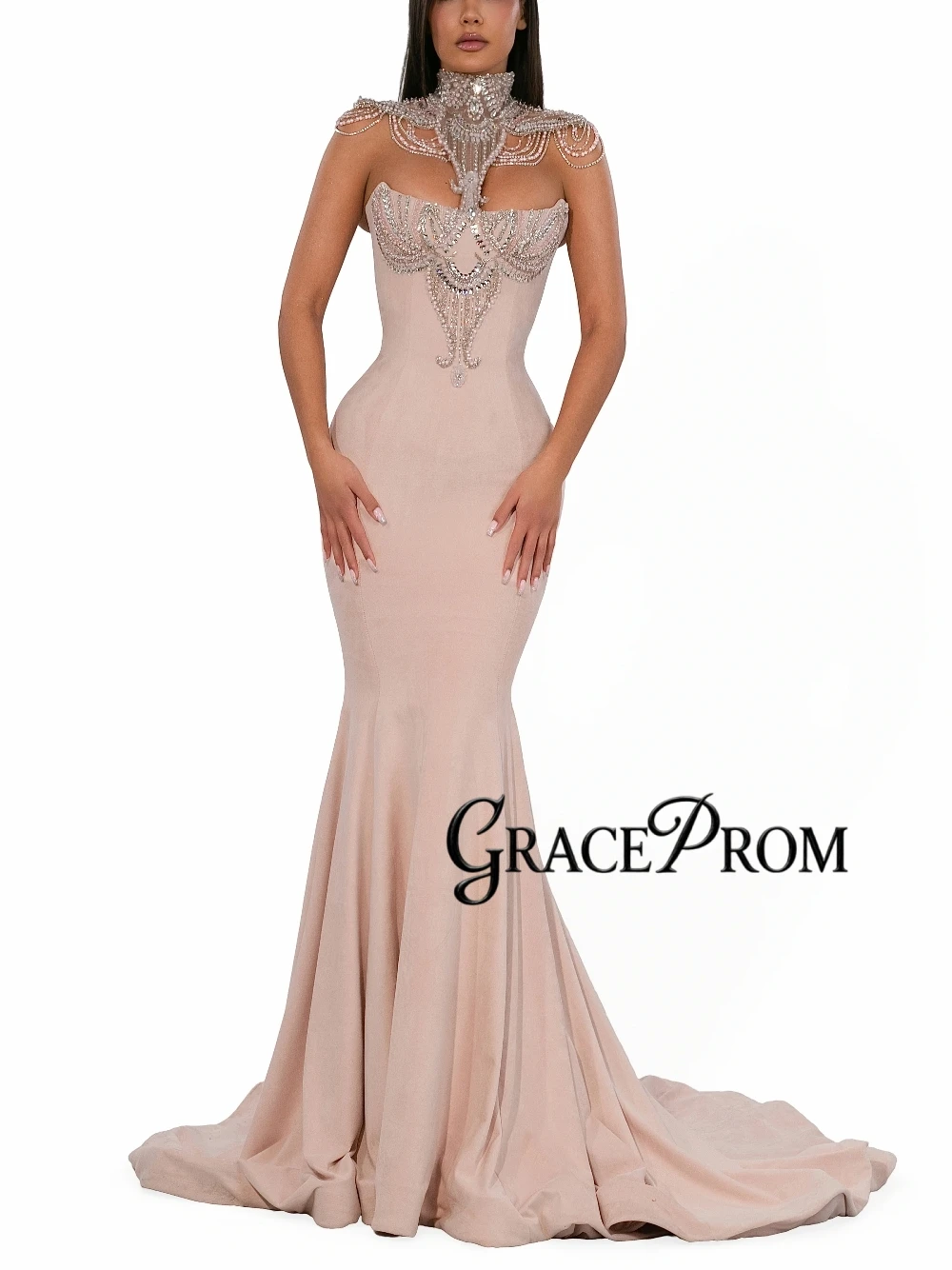 

Dainty Beaded Sequined Evening Dress Classy Satin Mermaid Prom Gown Charming Banquet Party Women Wear Customized