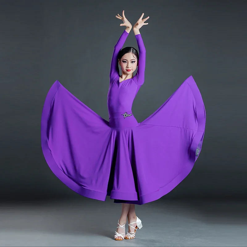 Girls Ballroom Dance Costume Autumn Blue/Purple Tango Waltz Dancing Clothes Standard Competition Dancewear Practice Wear