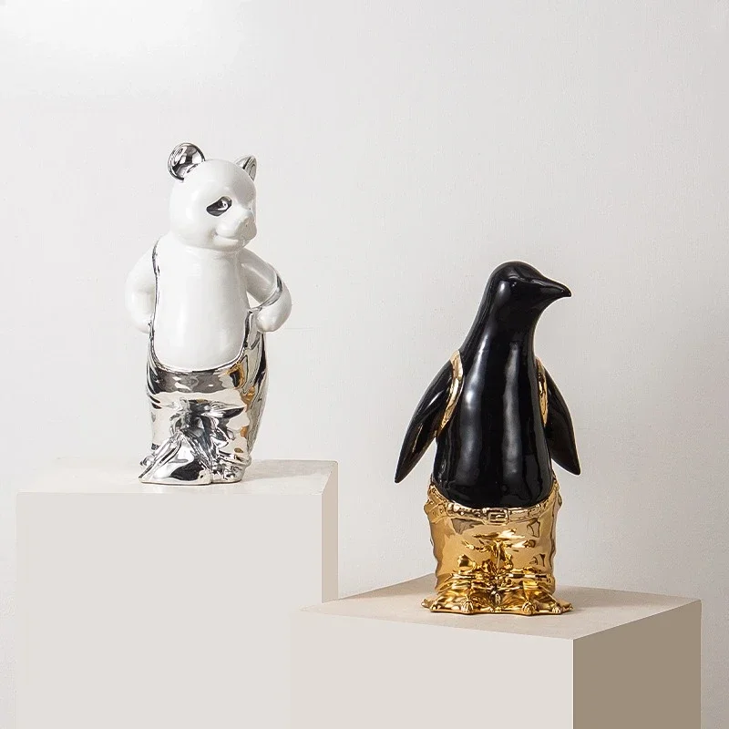 Nordic cute panda penguin animal small ornament high-end home wine cabinet soft light luxury handicrafts