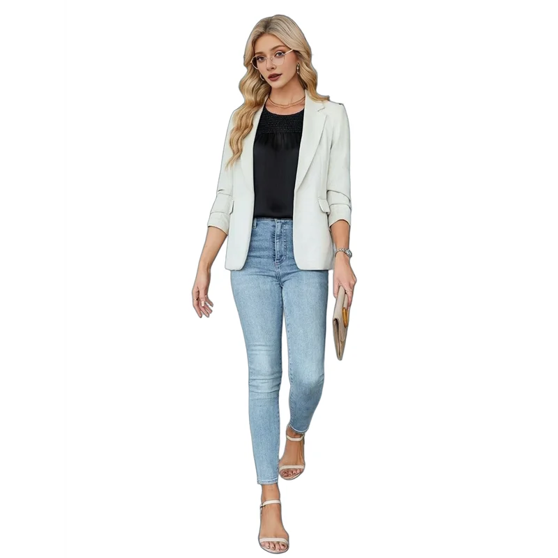 

CYL-Womens Satin Dressy Casual Blouses Ruffle Sleeve Textured Tops Shirred Summer Shirt